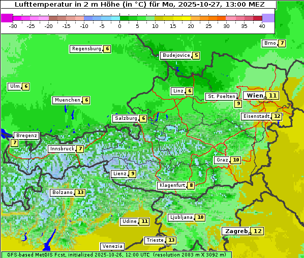 Temperatur, 27. 10. 2025