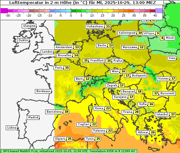 Temperatur, 29. 10. 2025