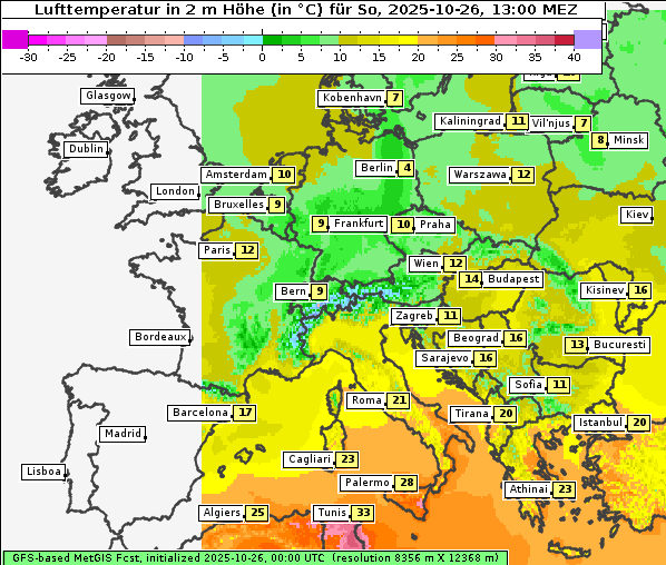 Temperatur, 26. 10. 2025