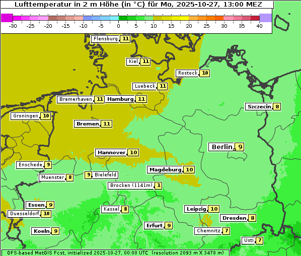 Temperatur, 27. 10. 2025