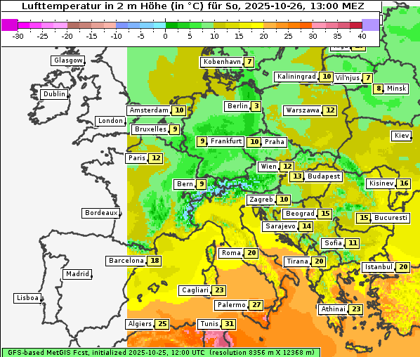 Temperatur, 26. 10. 2025