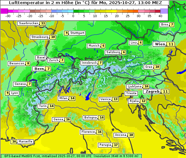 Temperatur, 27. 10. 2025
