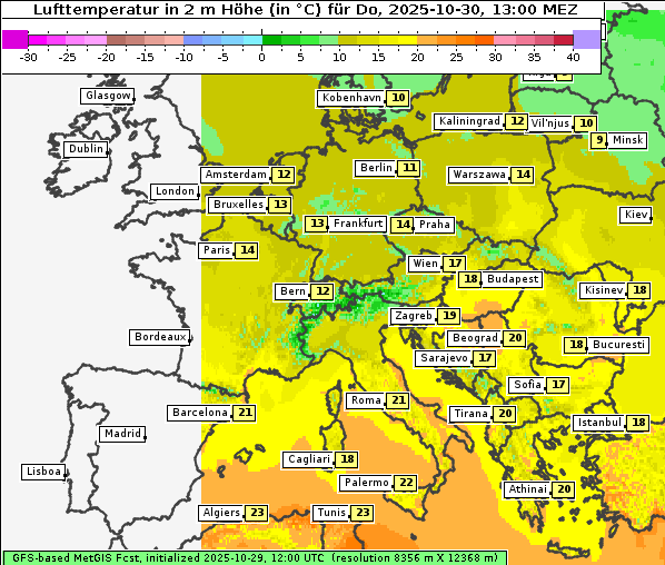 Temperatur, 30. 10. 2025