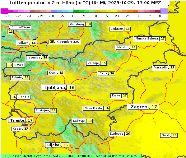 Temperatur, 29. 10. 2025